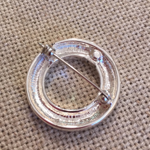 Silver Circle Pin Square Cut Glass Rhinestone - Picture 11 of 11